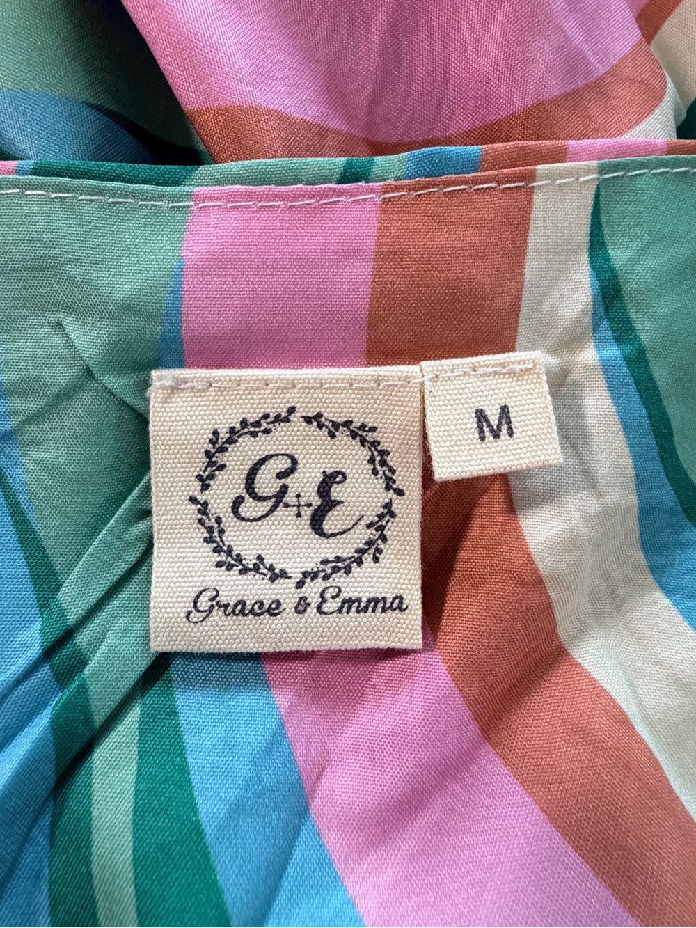 Grace and Emma Boutique Wavy Stripe Pink & Teal Maxi Dress with Front Tie - Picture 7 of 10